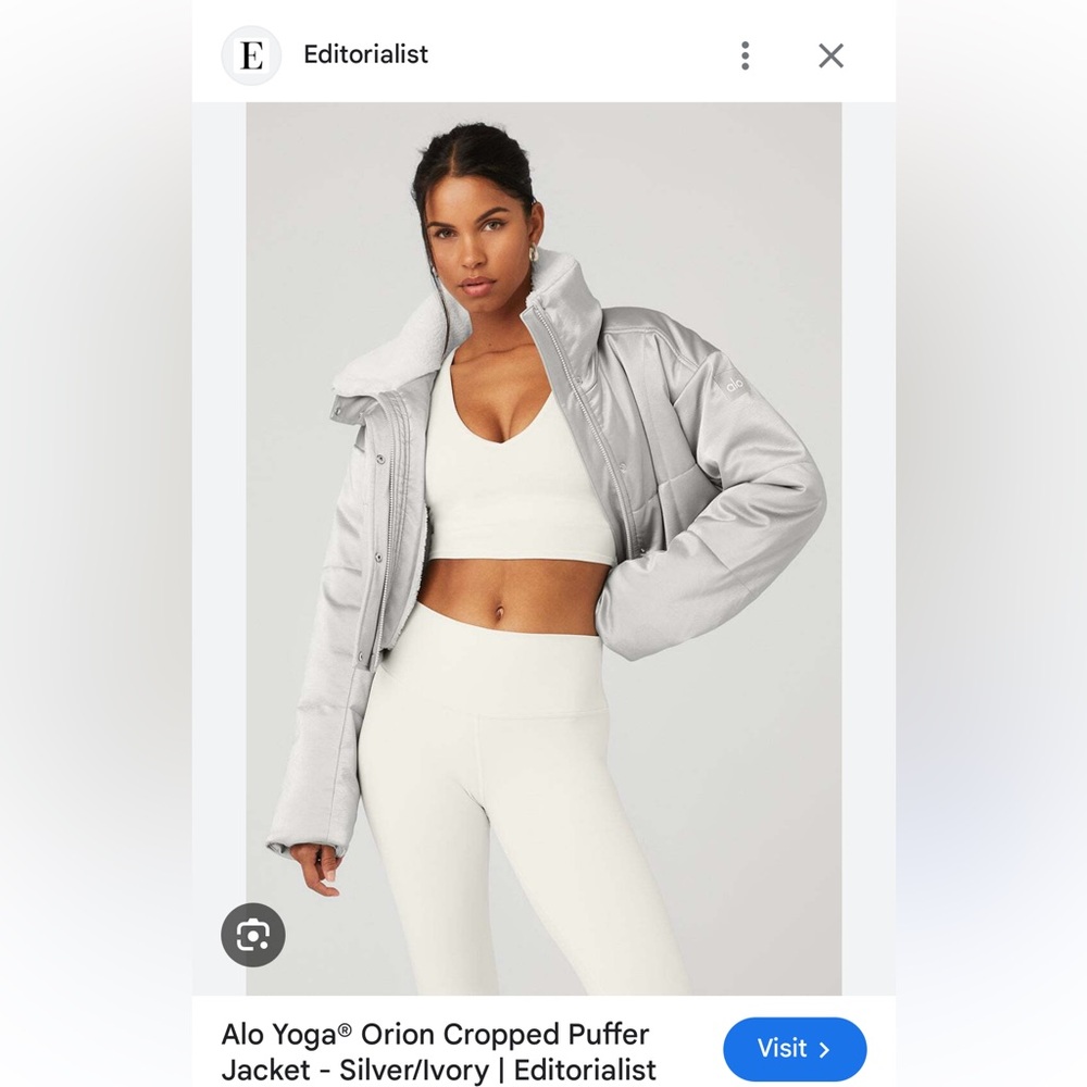 Alo Yoga Orion Cropped Puffer in Silver size Small